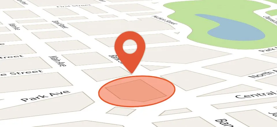 An orange zone circle overlaid on a map.