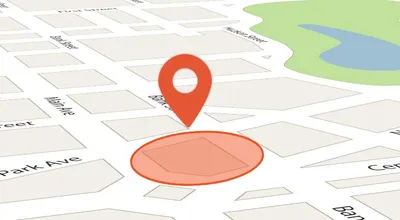 An orange zone circle overlaid on a map.